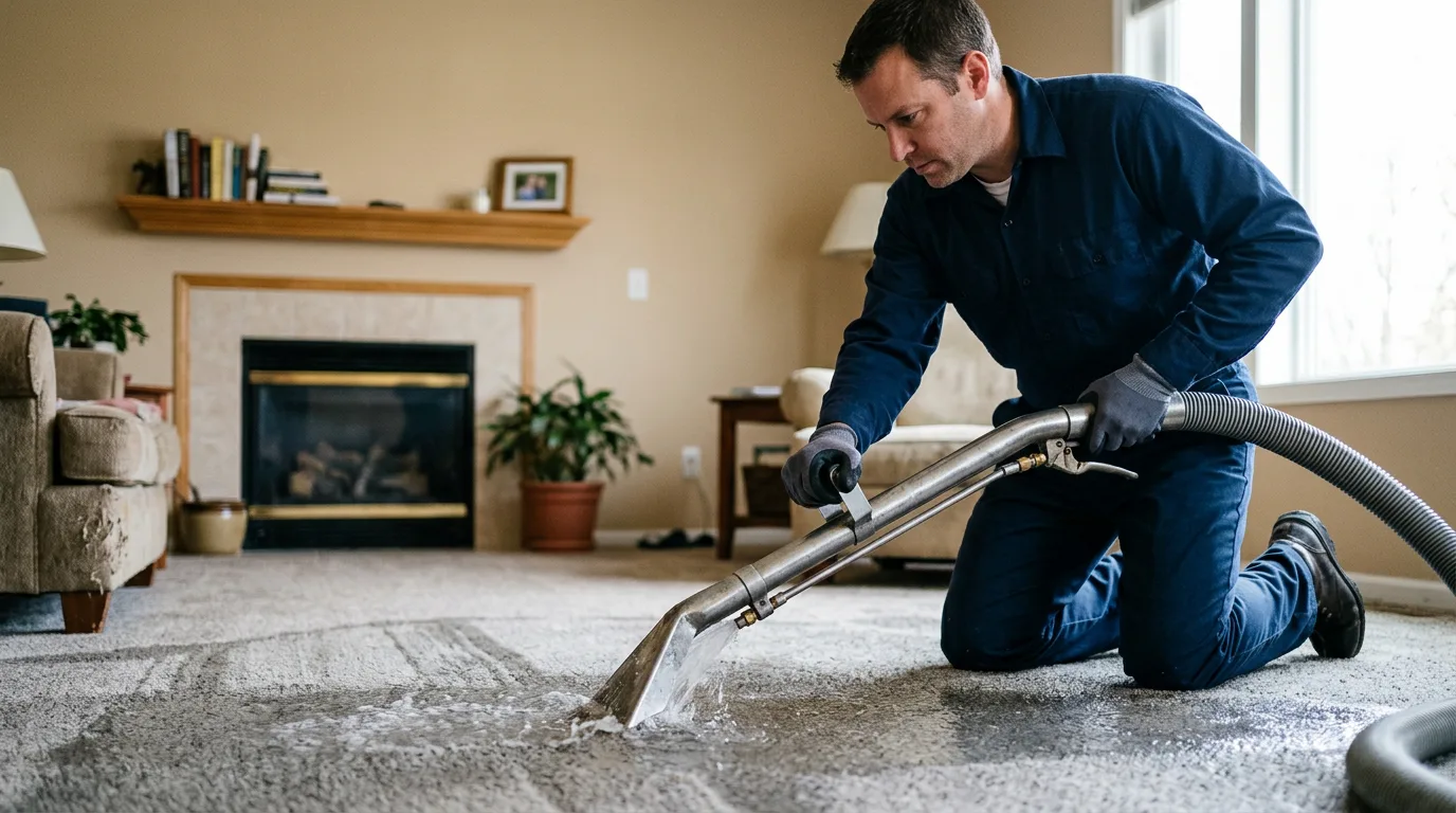 Water damage restoration technician working near Union Grove, WI